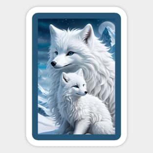 Beautiful arctic fox with her baby Sticker